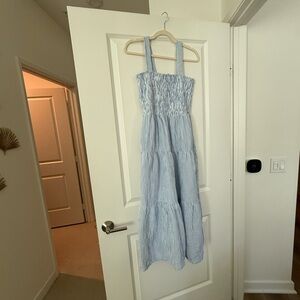 Quince Light Blue Striped midi Dress